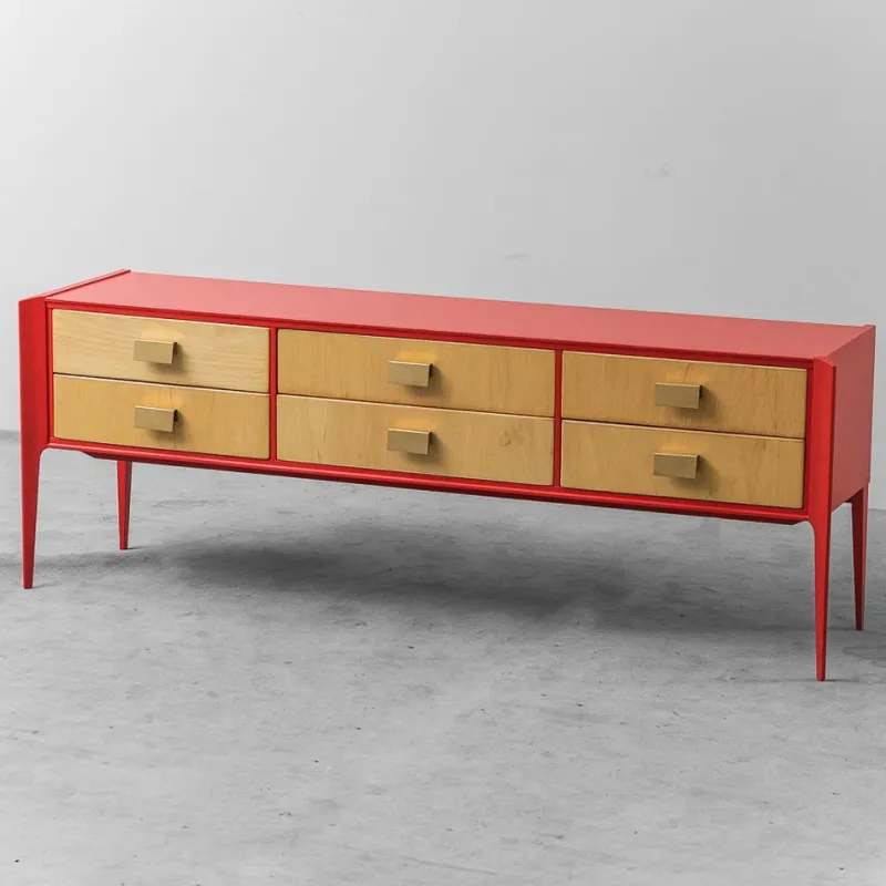 New Pamono Red Wooden Chest of Drawers, 1960s