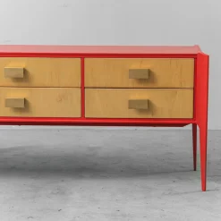 New Pamono Red Wooden Chest of Drawers, 1960s