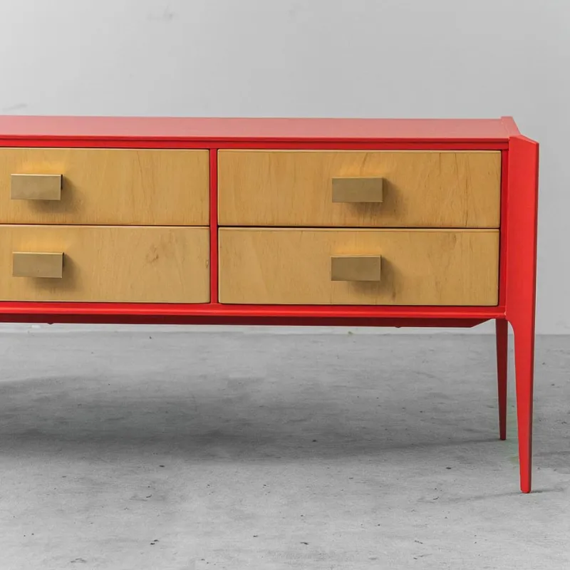 New Pamono Red Wooden Chest of Drawers, 1960s