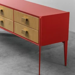 New Pamono Red Wooden Chest of Drawers, 1960s