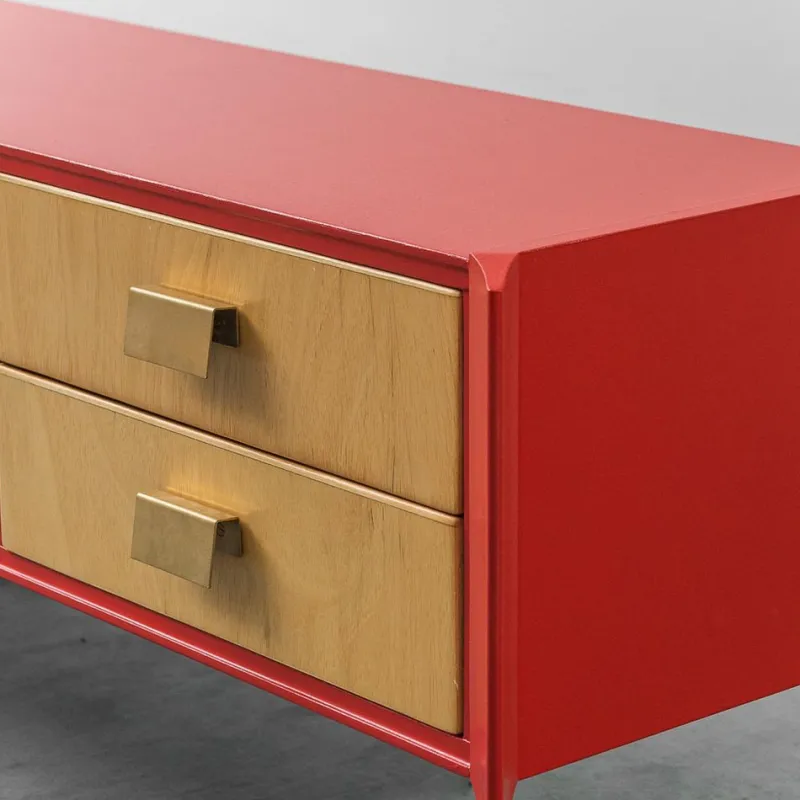 New Pamono Red Wooden Chest of Drawers, 1960s