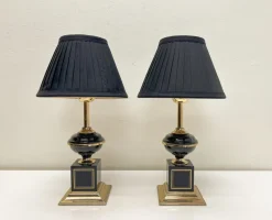 New Pamono Regency Brass and Black Table Lamps in the style of Le Dauphin, 1970s, Set of 2