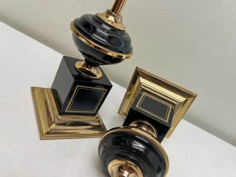 New Pamono Regency Brass and Black Table Lamps in the style of Le Dauphin, 1970s, Set of 2