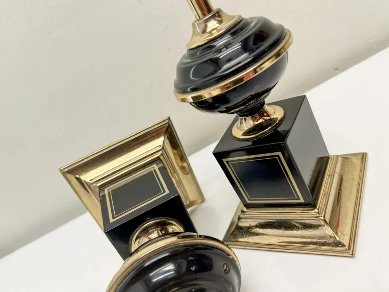New Pamono Regency Brass and Black Table Lamps in the style of Le Dauphin, 1970s, Set of 2