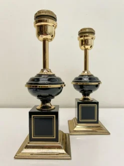 New Pamono Regency Brass and Black Table Lamps in the style of Le Dauphin, 1970s, Set of 2