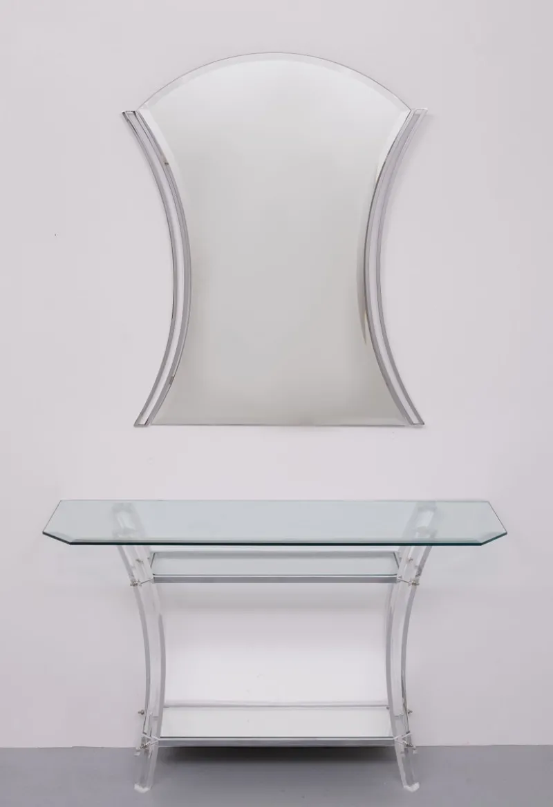 New Pamono Regency Console Table and Mirror in Chrome, 1970s, Set of 2