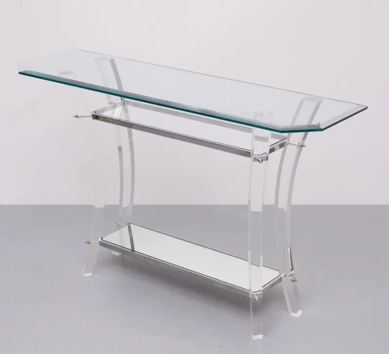 New Pamono Regency Console Table and Mirror in Chrome, 1970s, Set of 2