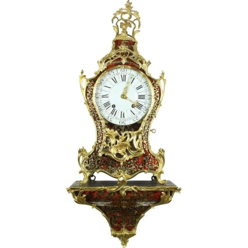 Pamono Regency or Louis XV Boulle Cartel Clock on Console by Gribelin, Paris, Early 18th Century, Set of 2> Clocks