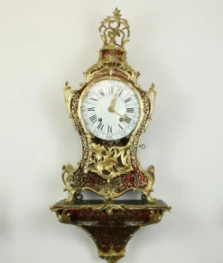 Pamono Regency or Louis XV Boulle Cartel Clock on Console by Gribelin, Paris, Early 18th Century, Set of 2><noscript><img width=