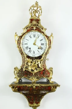 Pamono Regency or Louis XV Boulle Cartel Clock on Console by Gribelin, Paris, Early 18th Century, Set of 2><noscript><img width=