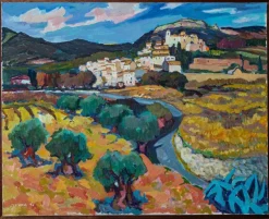 Pamono Reguera Canyelles Castle Landscape, Oil on Canvas, Framed> Impressionist