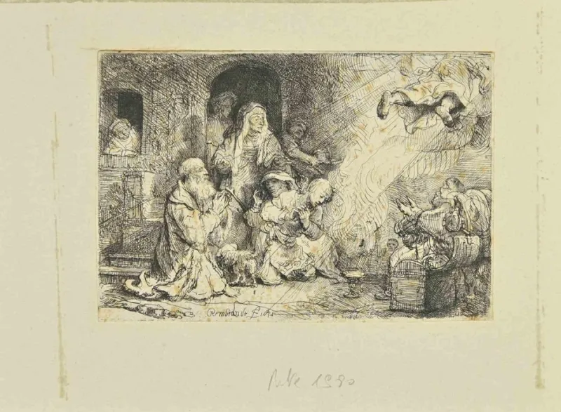 Pamono Rembrandt van Rijn, The Archangel Raphael Leaving Tobias' Family, Etching, 1641> Old Masters
