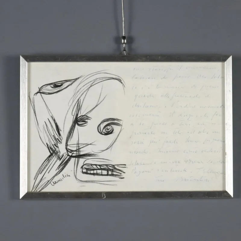 Pamono Remo Brindisi, Drawing with Letter, 1961, Canvas> Work On Paper