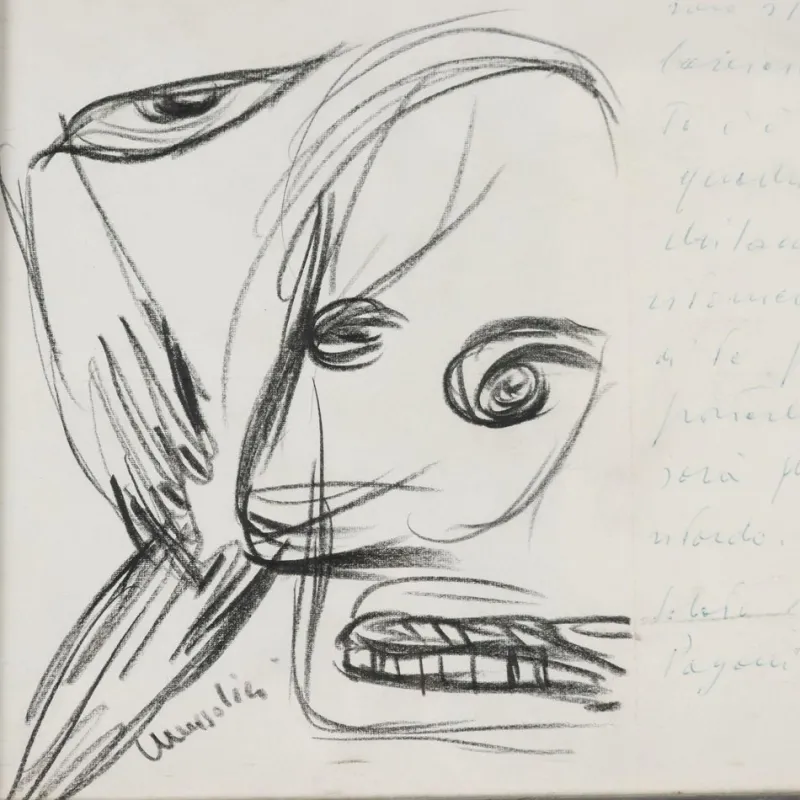 Pamono Remo Brindisi, Drawing with Letter, 1961, Canvas> Work On Paper