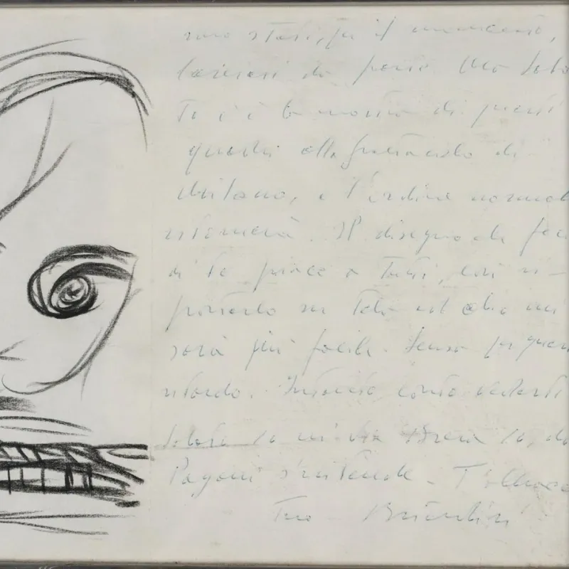 Pamono Remo Brindisi, Drawing with Letter, 1961, Canvas> Work On Paper