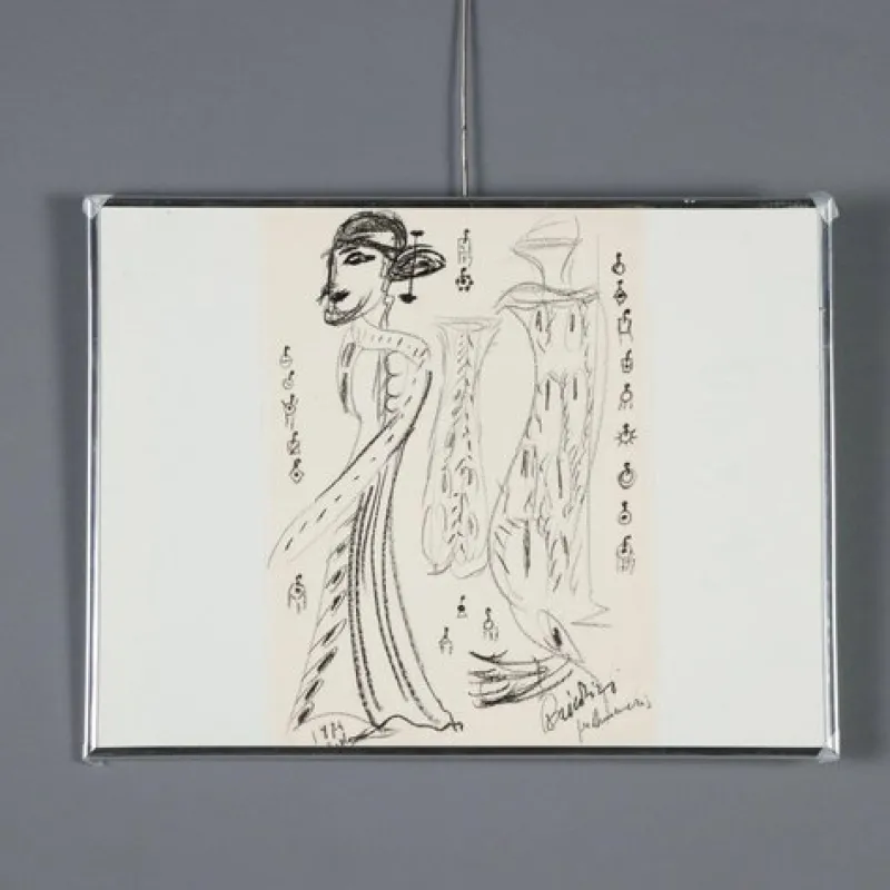 Pamono Remo Brindisi, Sketch for Aida, 1974, Charcoal Drawing> Work On Paper