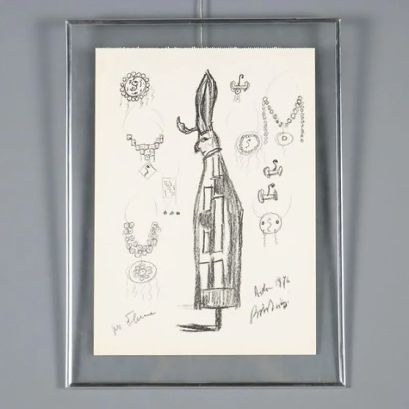 Pamono Remo Brindisi, Sketch for Aida, 1974, Charcoal Drawing> Work On Paper