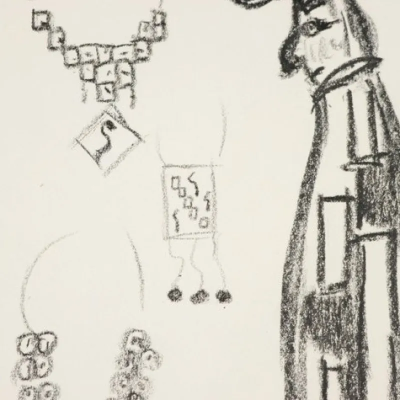 Pamono Remo Brindisi, Sketch for Aida, 1974, Charcoal Drawing> Work On Paper