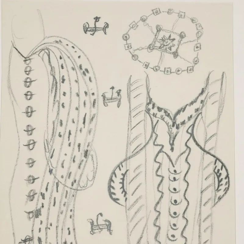New Pamono Remo Brindisi, Sketch for the Aida, 1974, Charcoal Drawing