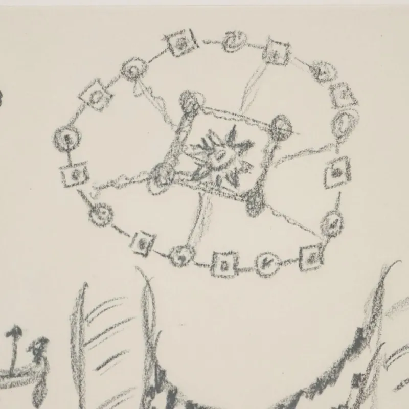 New Pamono Remo Brindisi, Sketch for the Aida, 1974, Charcoal Drawing