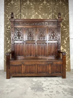 New Pamono Renaissance Style Chest Bench in Walnut, 1890s