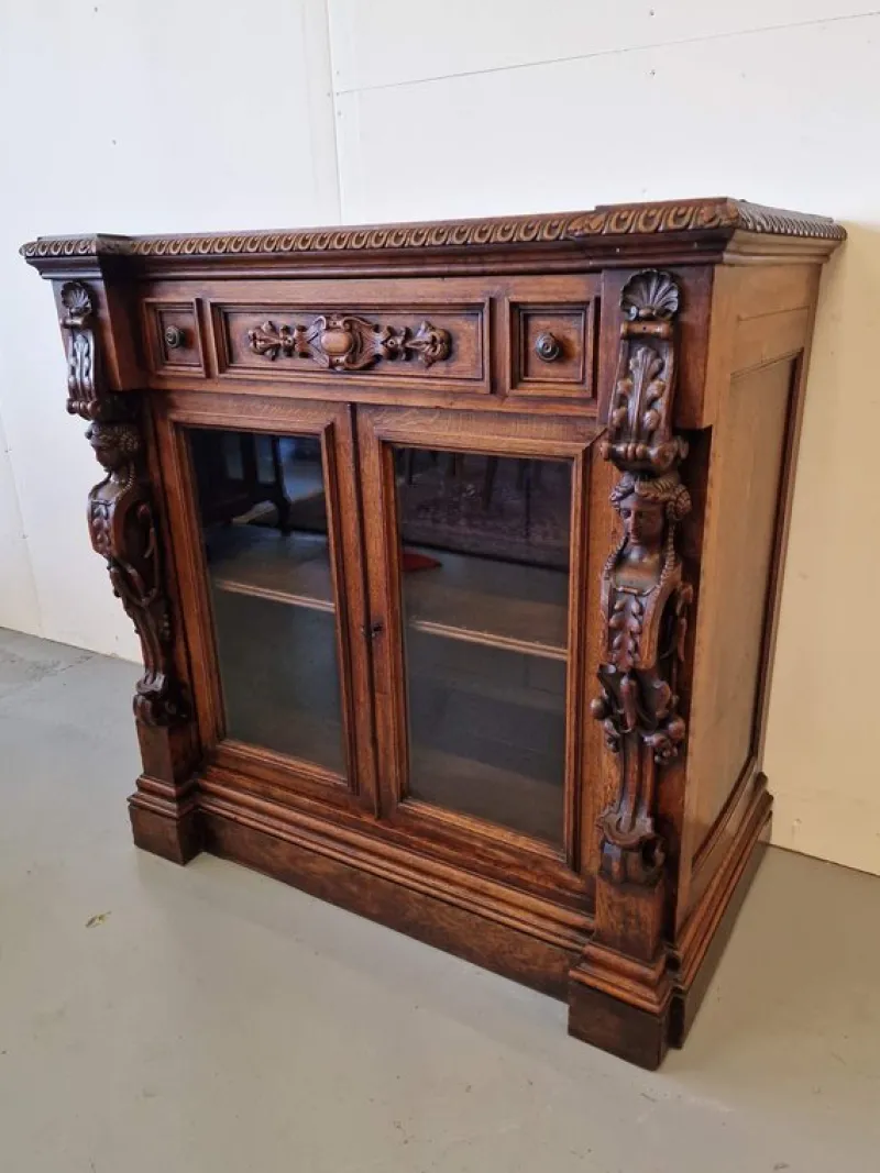 Clearance Pamono Renaissance Style Display Cabinet in Oak