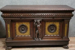 Pamono Renaissance Style Sideboard with Secret Compartments in Walnut and Elm, 19th Century> Sideboards & Buffets