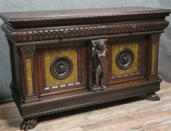 Pamono Renaissance Style Sideboard with Secret Compartments in Walnut and Elm, 19th Century><noscript><img width=