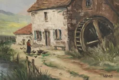 Pamono Reney, The Mill, 20th Century, Oil on Canvas, Framed><noscript><img width=