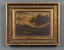 Pamono Restoration Period Artist, Landscape, Oil on Panel, Framed> Classical