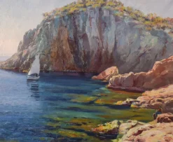 Pamono Ricard Tarrega Viladoms, Spanish Cala Landscape, Mid-20th Century, Oil on Canvas> Impressionist