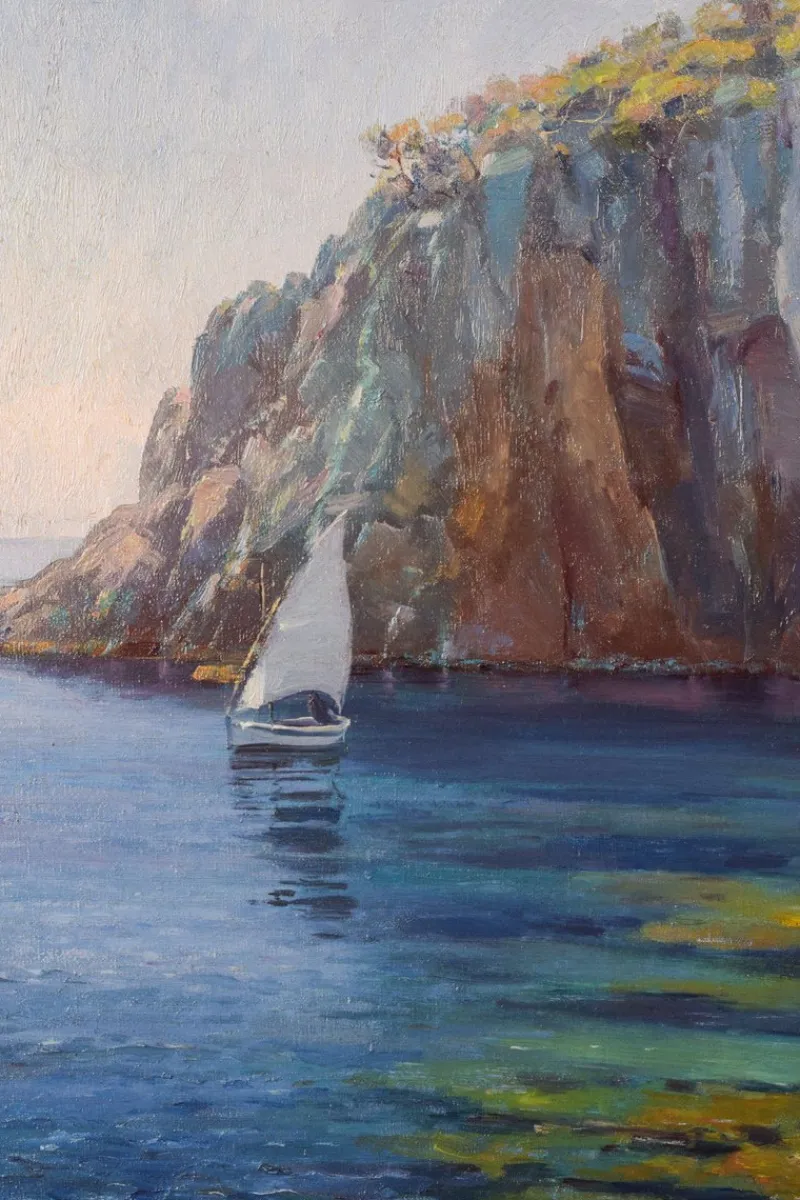 Pamono Ricard Tarrega Viladoms, Spanish Cala Landscape, Mid-20th Century, Oil on Canvas> Impressionist