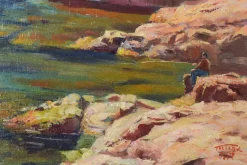 Pamono Ricard Tarrega Viladoms, Spanish Cala Landscape, Mid-20th Century, Oil on Canvas><noscript><img width=