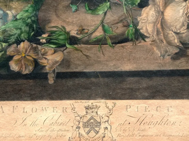 Pamono Richard Earlom After Jan van Huysum, A Flower Piece, Watercolour on Mezzotint, 1778> Old Masters
