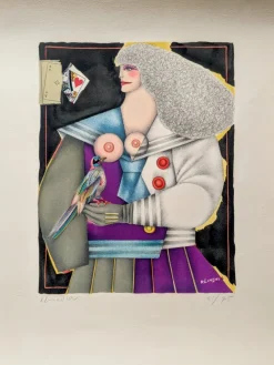 Pamono Richard Lindner, Woman with Bird, 1970s, Lithograph> Surrealist