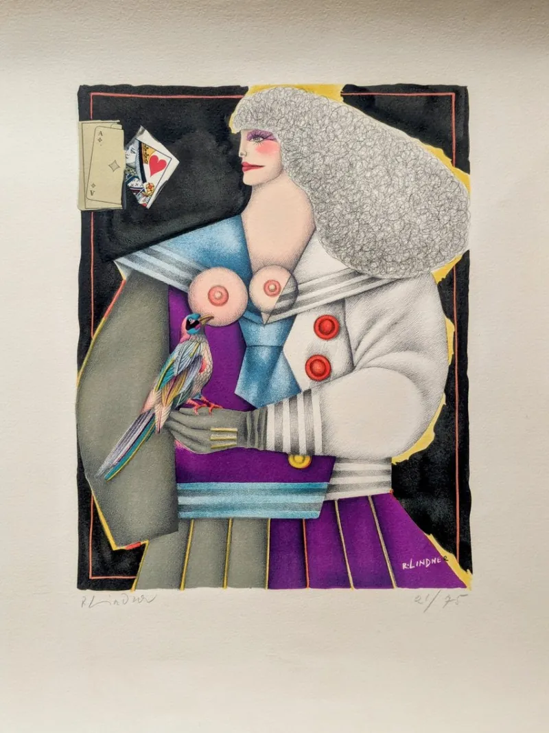 Pamono Richard Lindner, Woman with Bird, 1970s, Lithograph> Surrealist