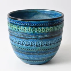 Pamono Rimini Blue Flower Pot by Aldo Londi for Bitossi, 1960s> Garden Accessories