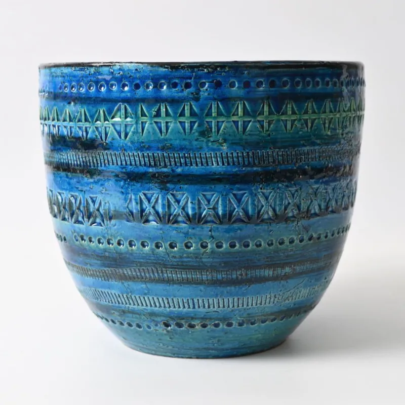 Pamono Rimini Blue Flower Pot by Aldo Londi for Bitossi, 1960s> Garden Accessories