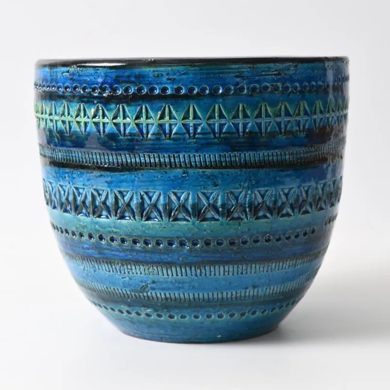 Pamono Rimini Blue Flower Pot by Aldo Londi for Bitossi, 1960s> Garden Accessories