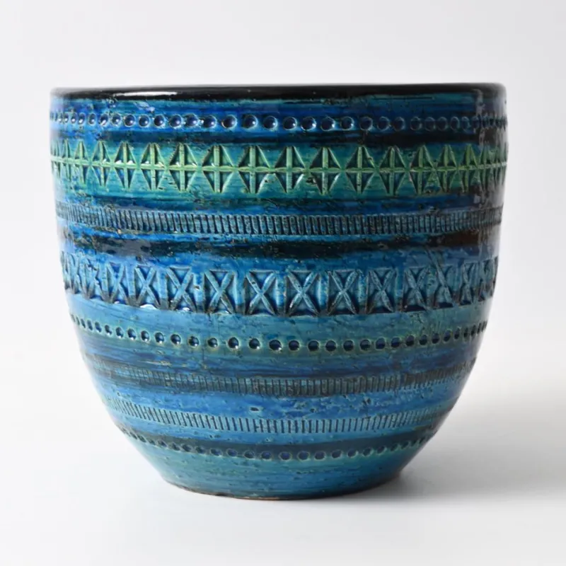 Pamono Rimini Blue Flower Pot by Aldo Londi for Bitossi, 1960s> Garden Accessories