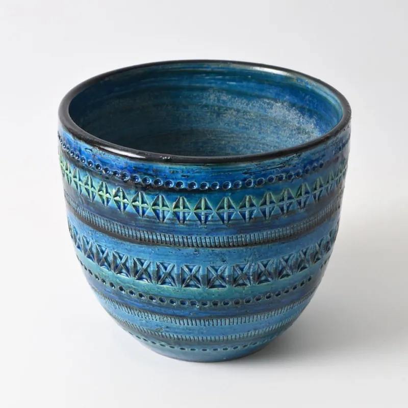 Pamono Rimini Blue Flower Pot by Aldo Londi for Bitossi, 1960s> Garden Accessories