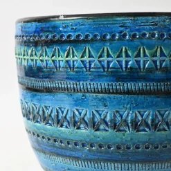 Pamono Rimini Blue Flower Pot by Aldo Londi for Bitossi, 1960s><noscript><img width=