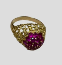 Pamono Ring and Earrings in 18 Karat Yellow Gold with Rubies, 1970s, Set of 3><noscript><img width=