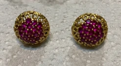 Pamono Ring and Earrings in 18 Karat Yellow Gold with Rubies, 1970s, Set of 3><noscript><img width=