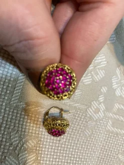 Pamono Ring and Earrings in 18 Karat Yellow Gold with Rubies, 1970s, Set of 3><noscript><img width=