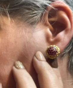 Pamono Ring and Earrings in 18 Karat Yellow Gold with Rubies, 1970s, Set of 3><noscript><img width=