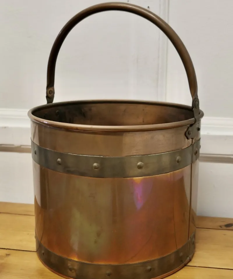 Pamono Riveted Copper and Brass Coal Bucket, 1920s> Architectural Elements