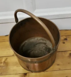 Pamono Riveted Copper and Brass Coal Bucket, 1920s><noscript><img width=
