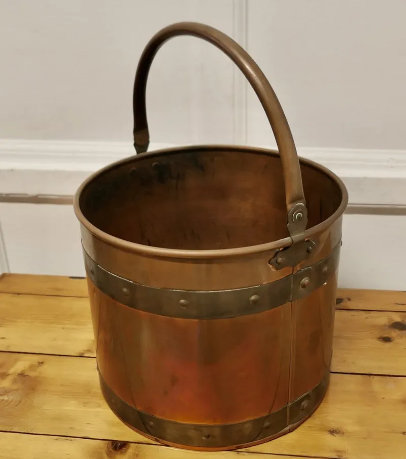 Pamono Riveted Copper and Brass Coal Bucket, 1920s> Architectural Elements