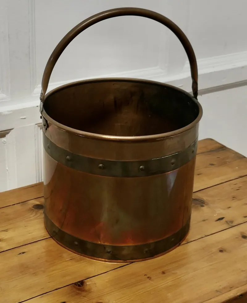 Pamono Riveted Copper and Brass Coal Bucket, 1920s> Architectural Elements